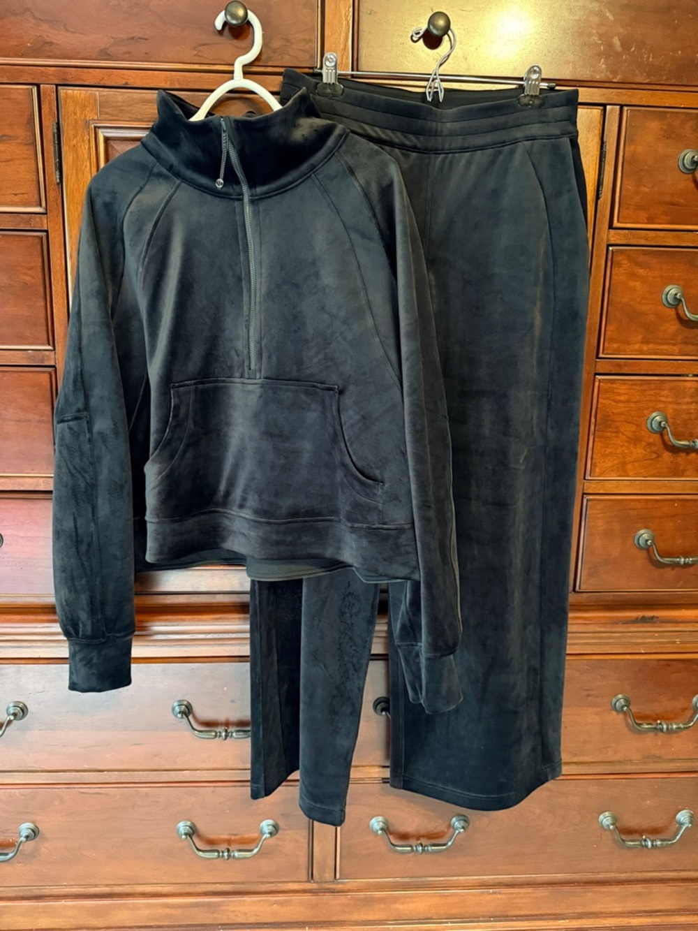 lululemon Black Velour Set; Jacket (XL/XXL) and Wide Leg Pants (L)